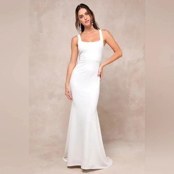 Lulus Loving Fate White Bow Square Neck Backless Maxi Dress Wedding Bridal - Picture 3 of 14